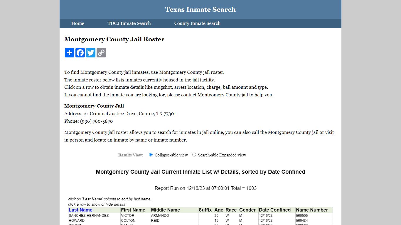 Montgomery County Jail Roster - Texas Inmate Search